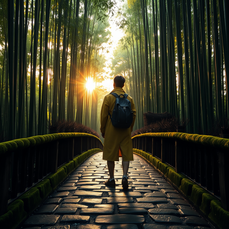 Lone Traveler in a Mustard-yellow Linen Trench Coat Sta...