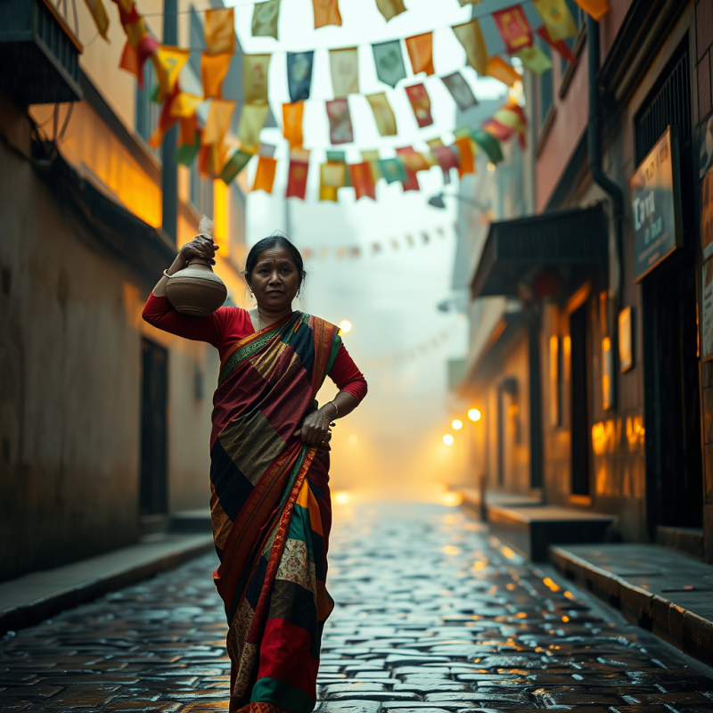Lone Traveler in a Patchwork Sari