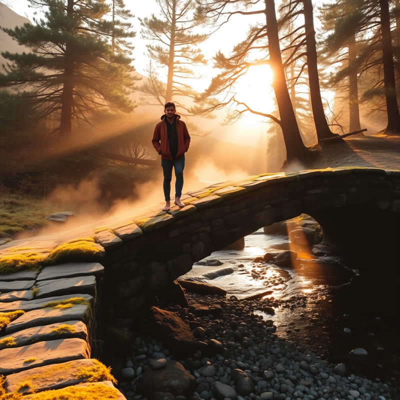 Lone Traveler in a Rust-colored Leather Jacket Stands B...