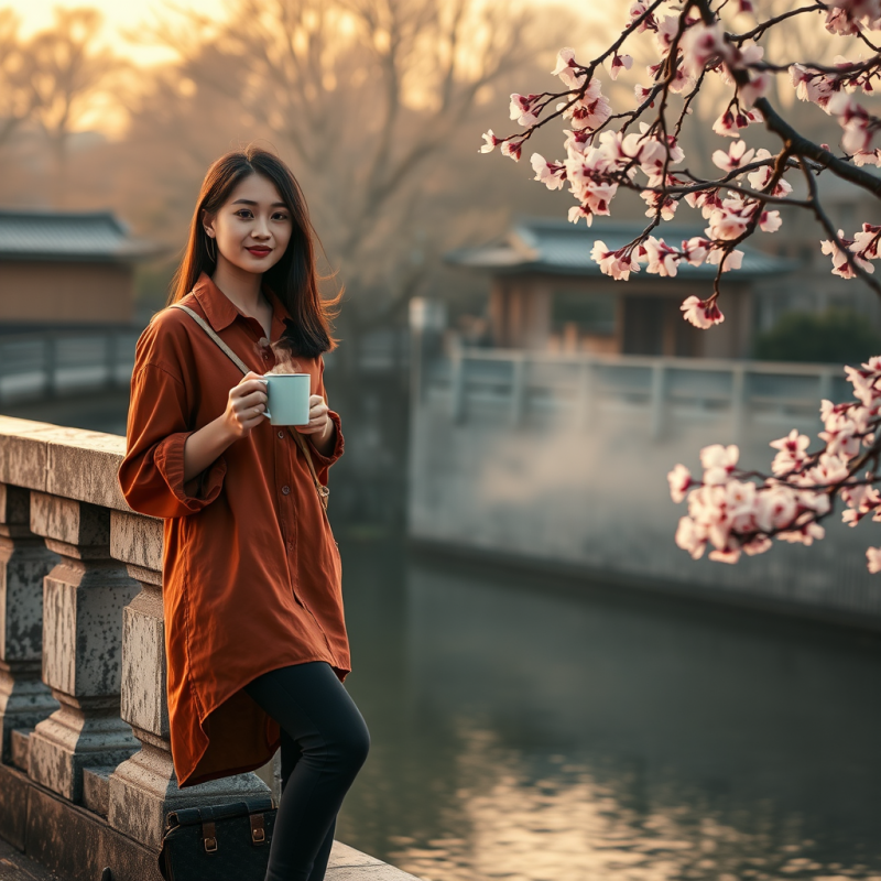 Lone Traveler in a Rust-colored Linen Shirt Leans Again...