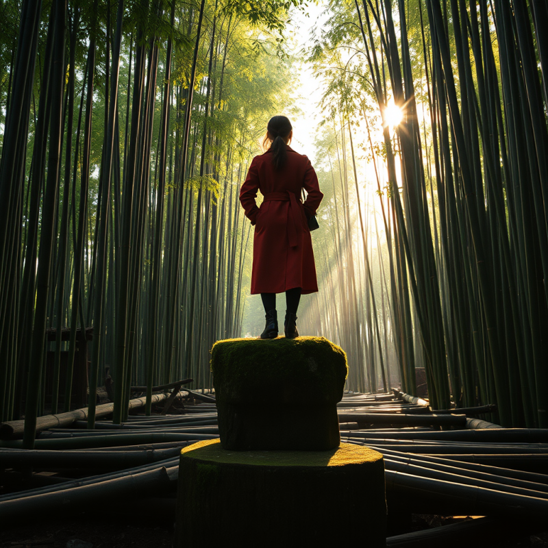 Lone Traveler in a Rust-red Vintage Trench Coat Stands ...