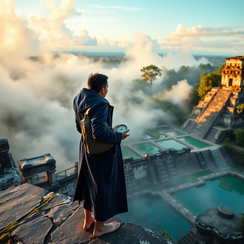 Lone Traveler in a Velvet Indigo Trench Coat Stands Bar...