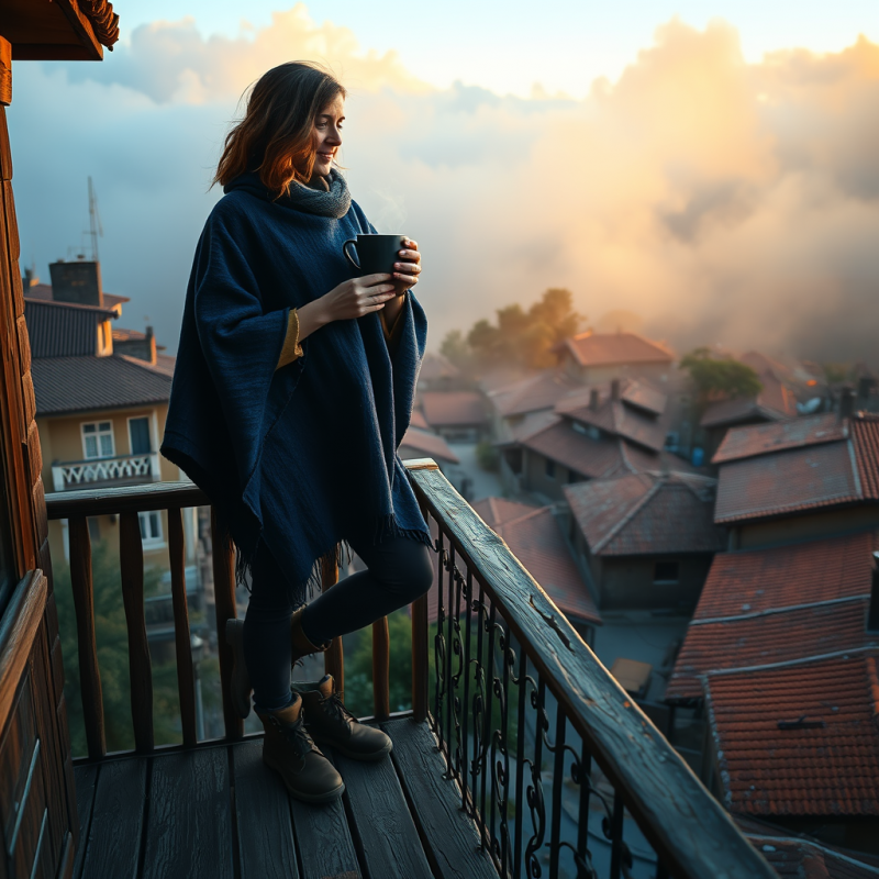 Contemplative Woman on Balcony