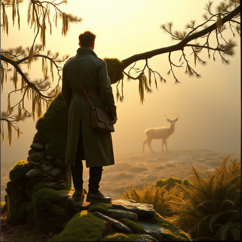 Lone Traveler in a Vintage 1950s Leather Trench Coat St...