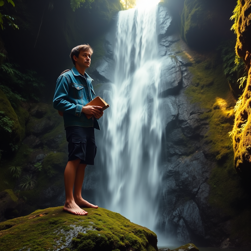 Lone Traveler in a Vintage 1970s Denim Jacket Stands Ba...