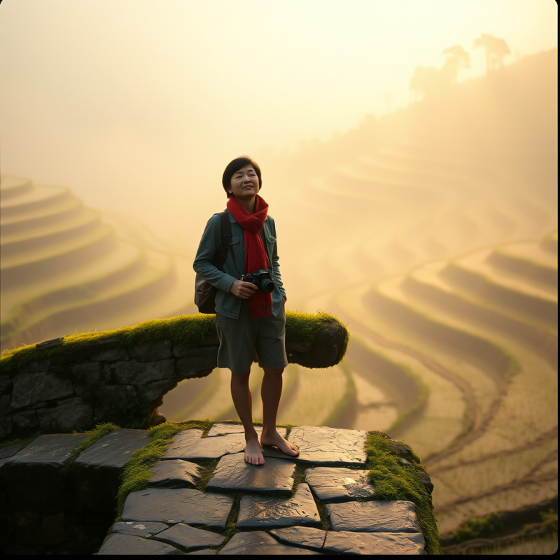 Lone Traveler Wearing a Rust-colored Scarf and Vintage ...