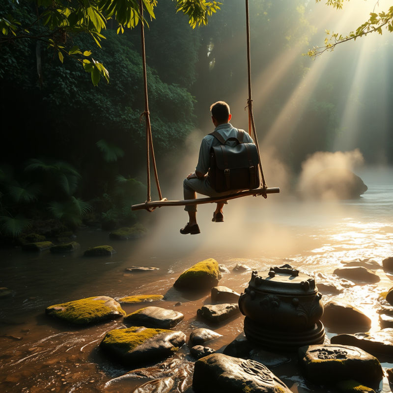 Lone Traveler with a Vintage Leather Satchel Perched Pr...