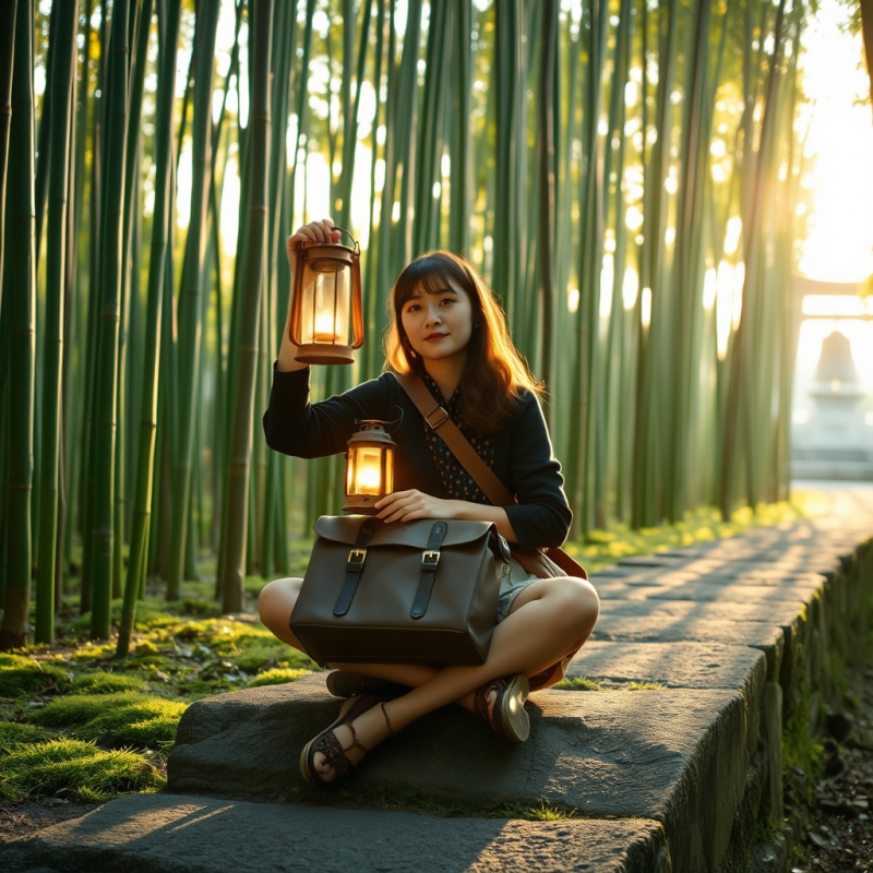 Lone Traveler with a Vintage Leather Satchel Sits Cross...