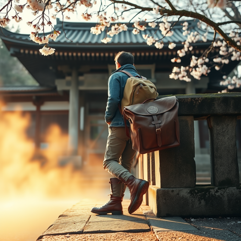 Lone Traveler with a Weathered Leather Satchel Leans Ag...