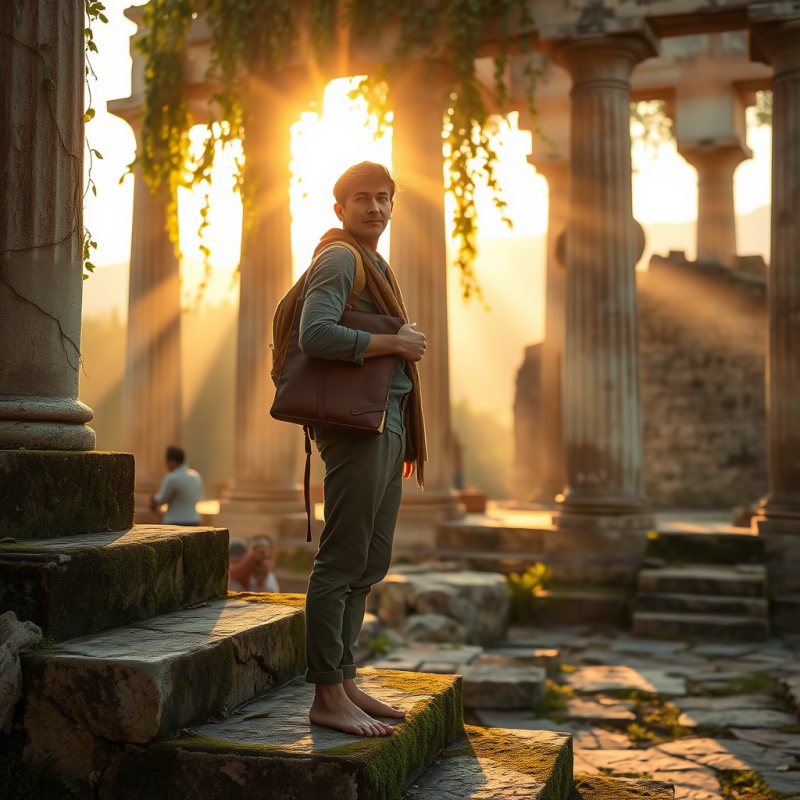 Lone Traveler with a Worn Leather Journal Tucked Under ...