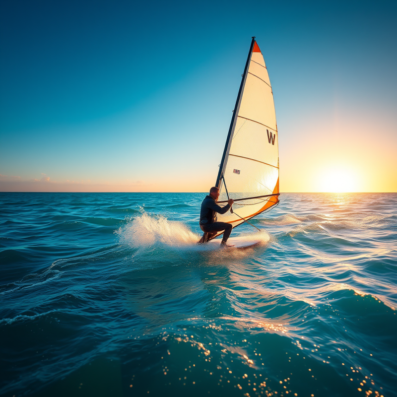 Lone Windsurfer Slices Through Turquoise Waters at Dawn