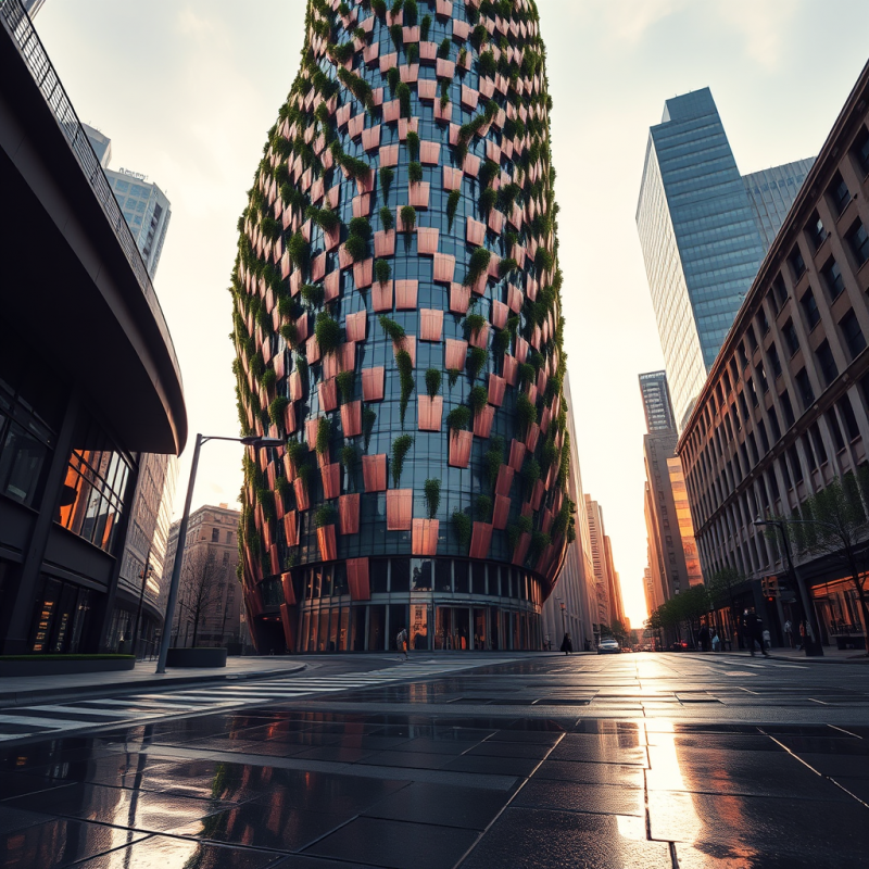 Low-angle Dawn Shot of a Futuristic