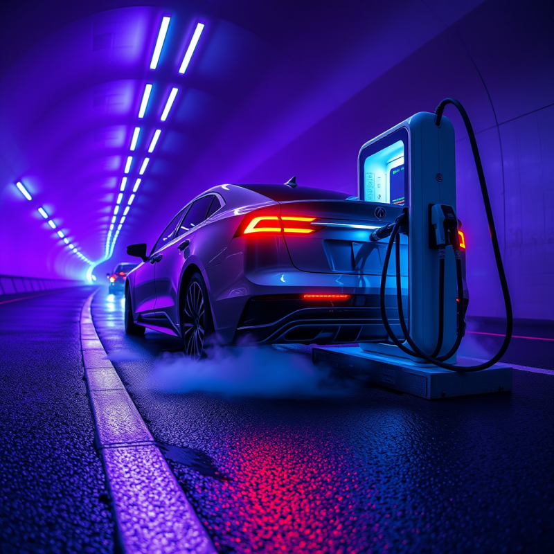 Low-angle Dawn Shot of a Glowing Hydrogen Fuel Cell Veh...