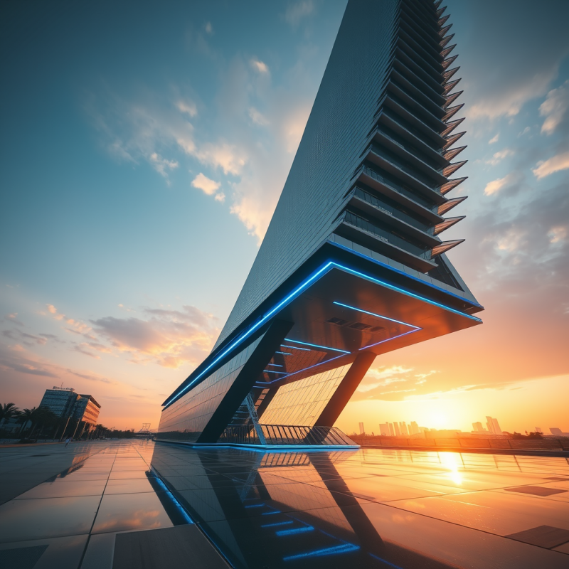 Low-angle Drone Shot of a Futuristic