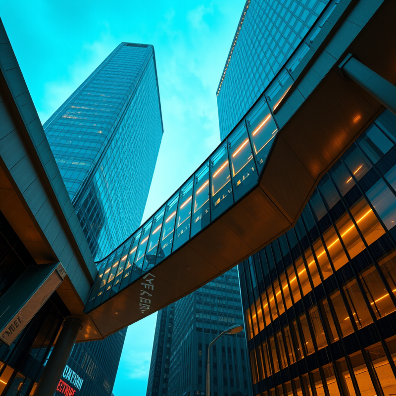 Low-angle Dusk Shot of a Suspended Glass-and-steel Pede...