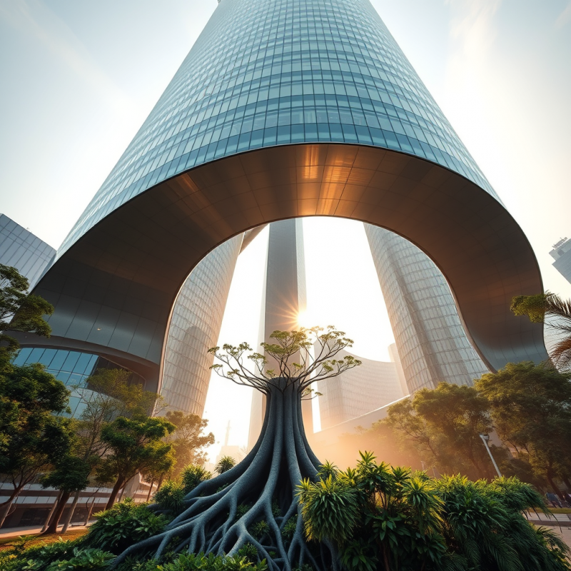 Low-angle Shot at Dawn Capturing the Spiraling Glass-an...