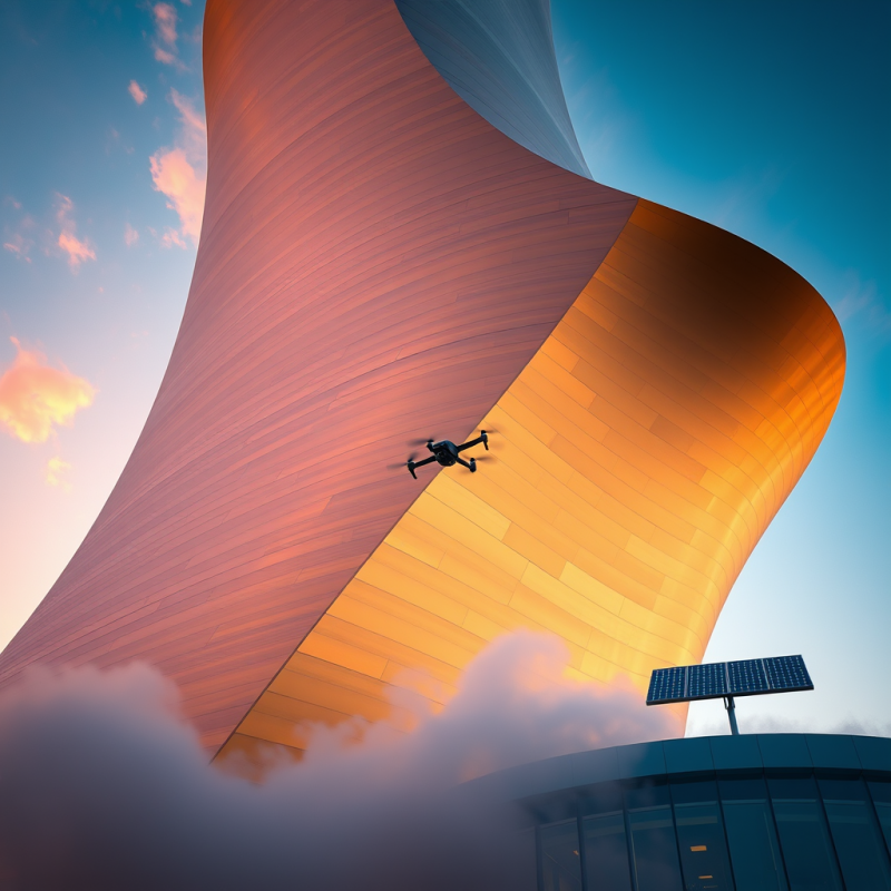 Low-angle Shot at Dawn of a Futuristic Skyscraper with ...