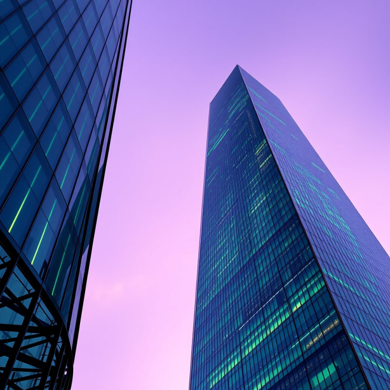 Low-angle Shot at Dusk of a Futuristic Skyscraper with ...