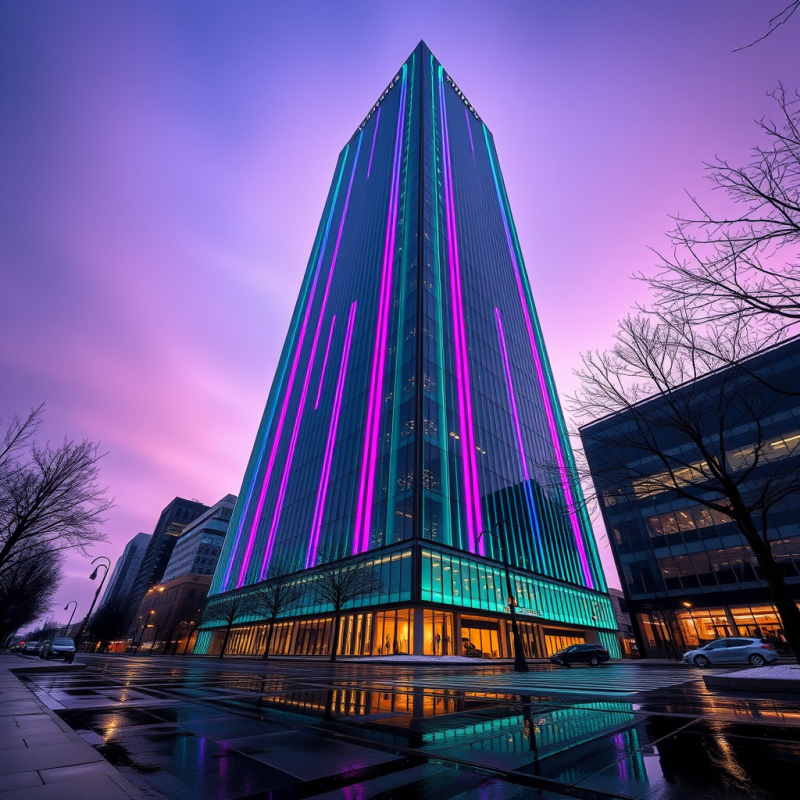 Low-angle Shot at Dusk of a Futuristic Steel-and-glass ...
