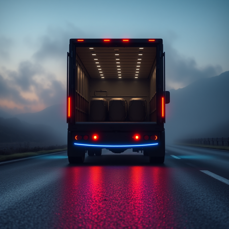 Low-angle Shot at Dusk of a Matte-black Autonomous Truc...