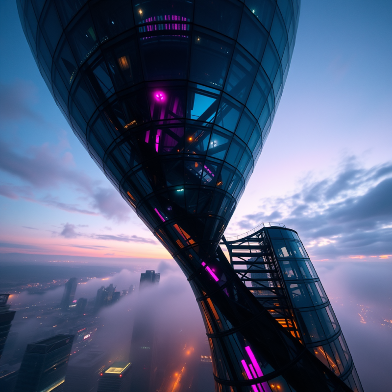 Low-angle Shot at Dusk of a Spiraling