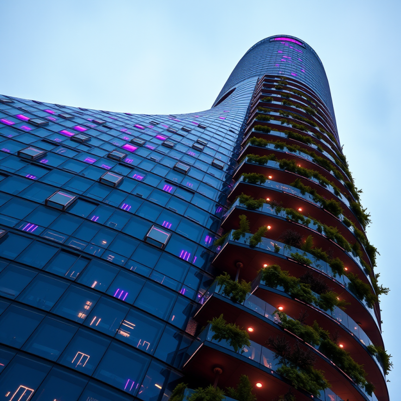 Modern Tower with Greenery