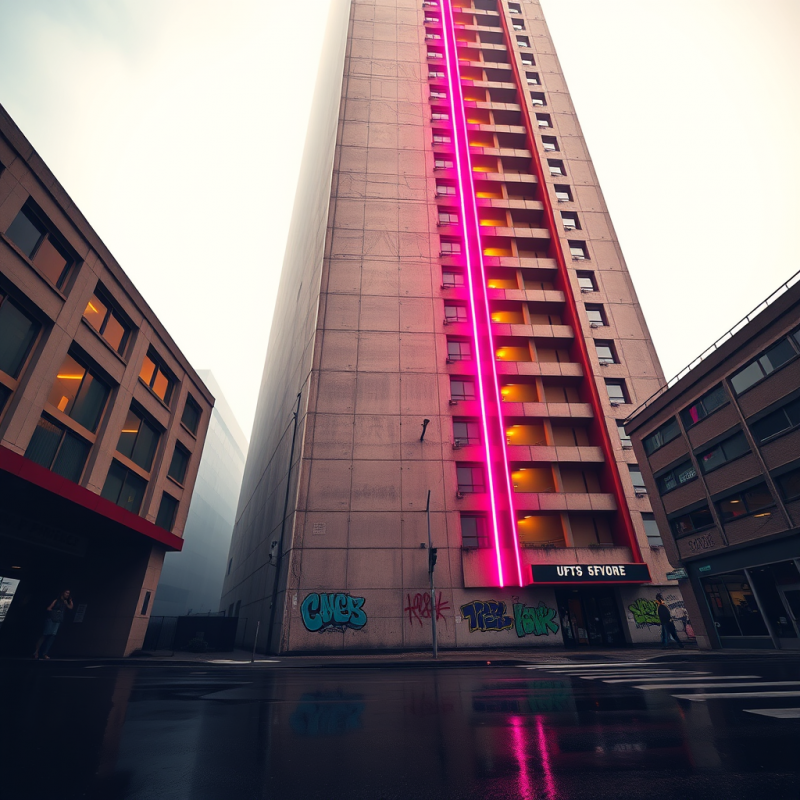 Low-angle Shot at Golden Hour of a Brutalist Concrete H...