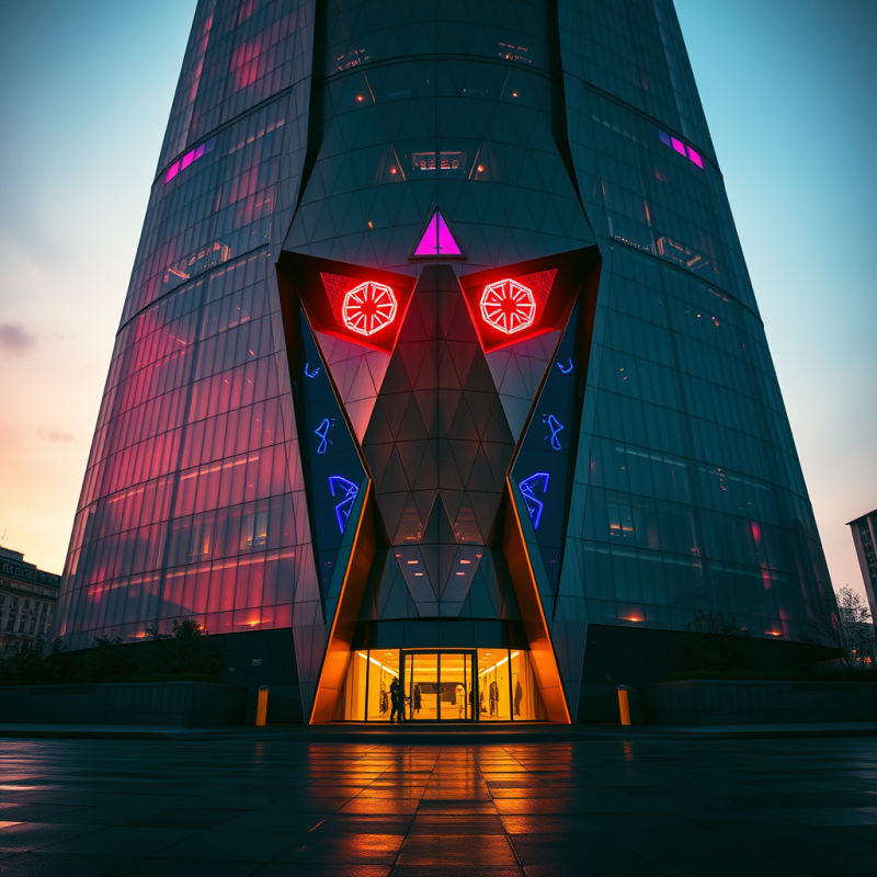 Low-angle Shot at Twilight of a Futuristic