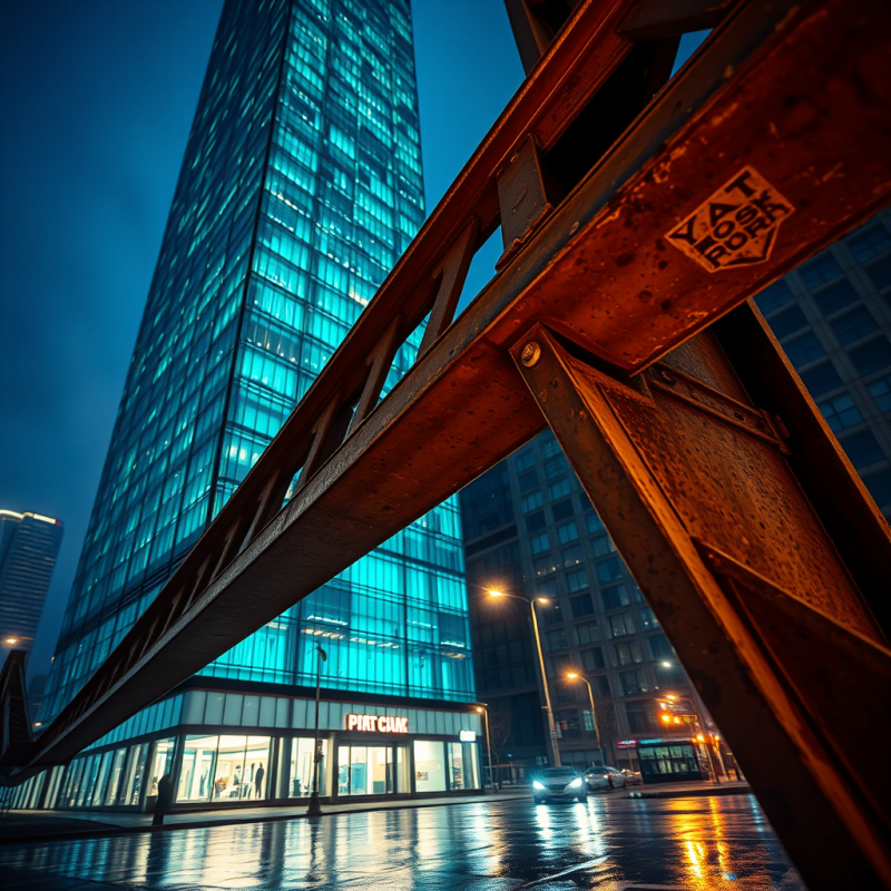 Low-angle Shot at Twilight of a Futuristic Glass Skyscr...