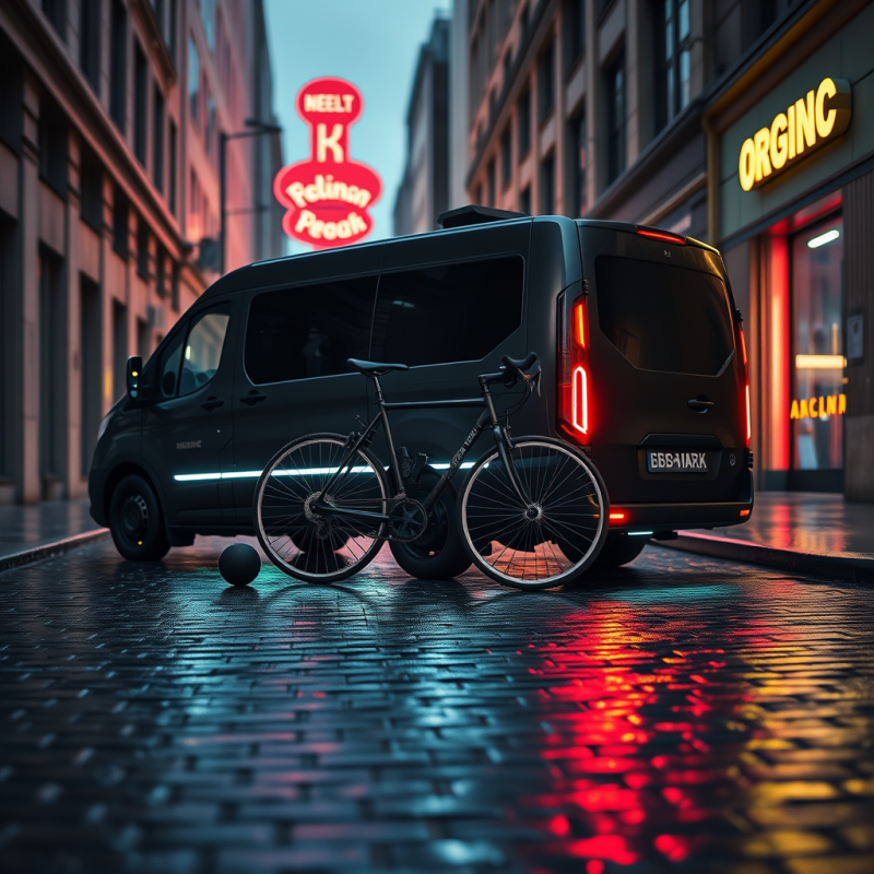 Low-angle Shot at Twilight of a Matte-black Self-drivin...