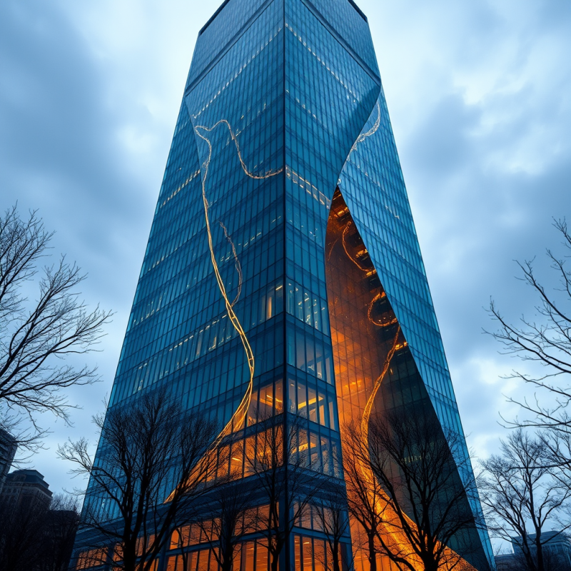 Low-angle Shot at Twilight of a Translucent Blue Glass ...