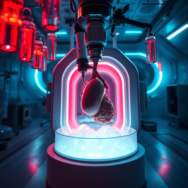 Low-angle Shot Inside a Futuristic Cryo-lab Where a Glo...