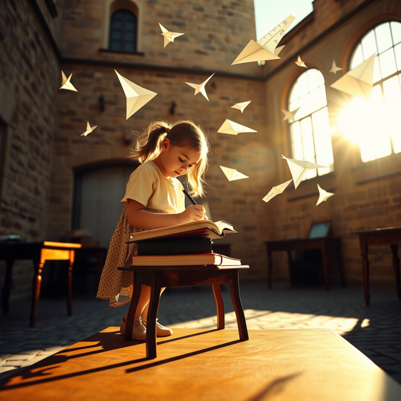 Low-angle Shot of a 10-year-old Girl in a Sunlit