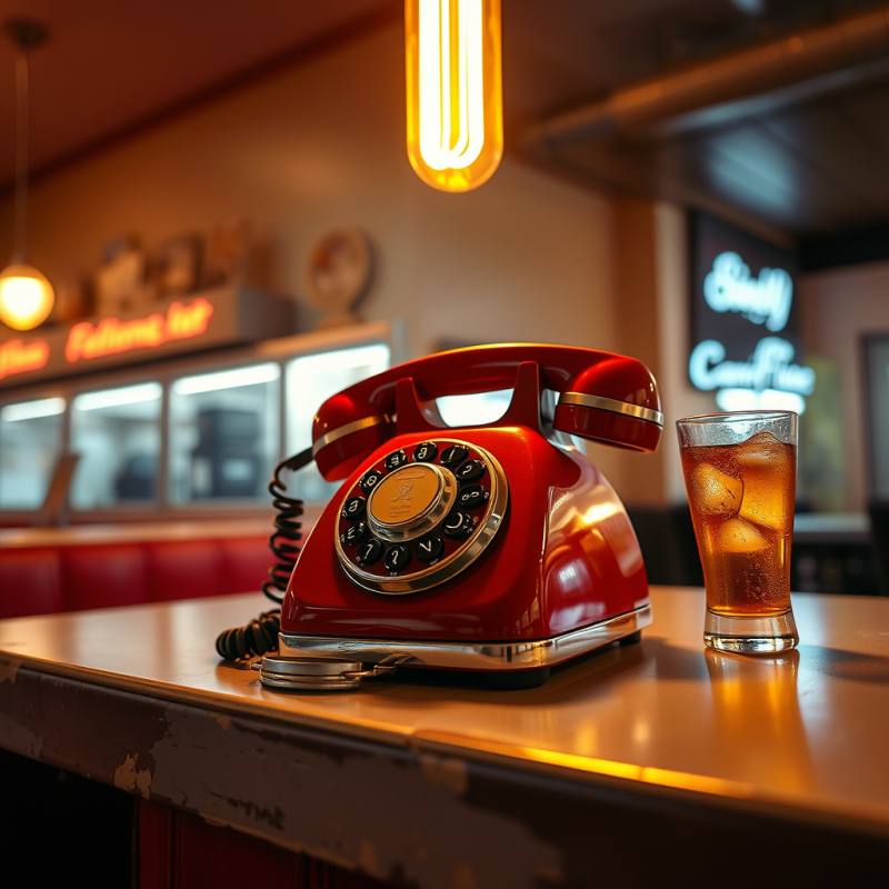 Low-angle Shot of a 1940s Rotary-dial Telephone Perched...