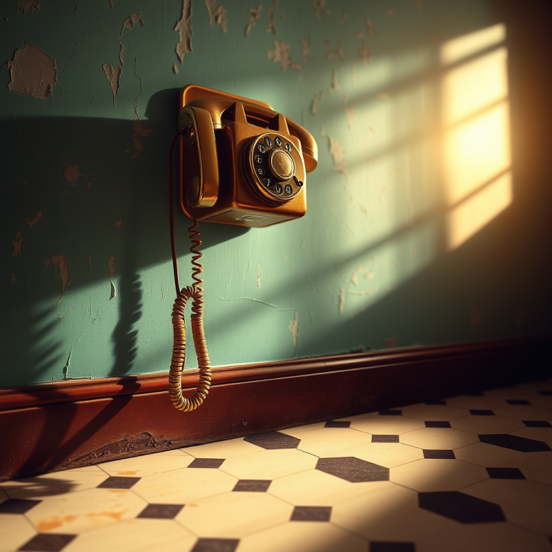 Low-angle Shot of a 1950s Brass-trimmed Rotary Telephon...