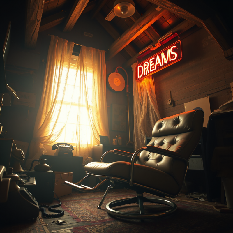 Low-angle Shot of a 1950s Chrome-and-leather Recliner N...