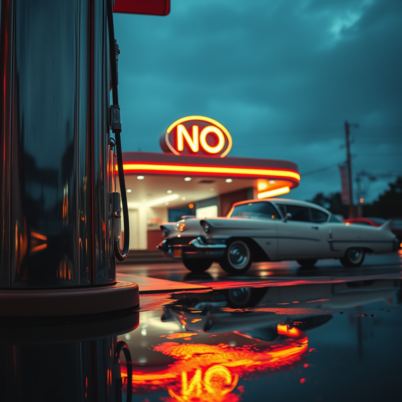 Low-angle Shot of a 1950s Chrome-finished Gas Pump at Dusk