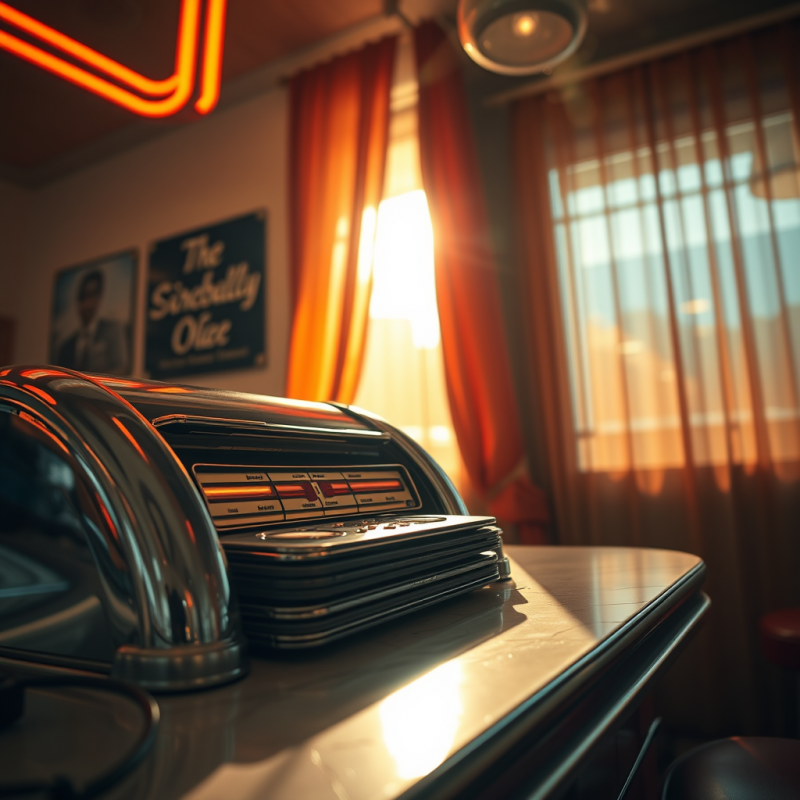 Low-angle Shot of a 1950s Chrome-plated Diner Jukebox G...