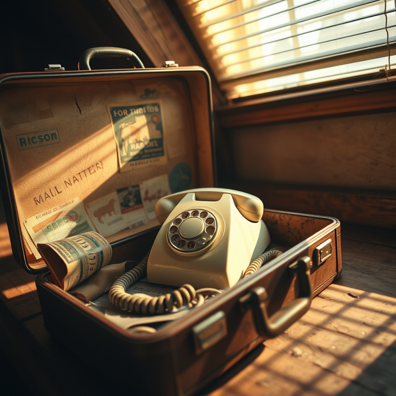Low-angle Shot of a 1950s Rotary Telephone Nestled in A...