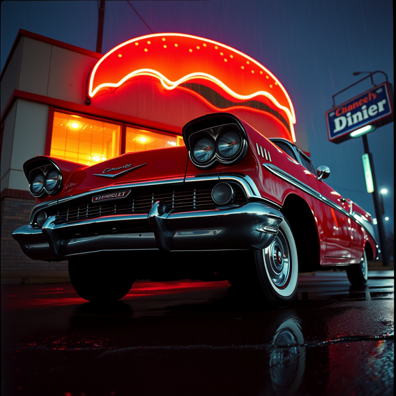 Low-angle Shot of a 1957 Chevrolet Bel Air Parked Under...