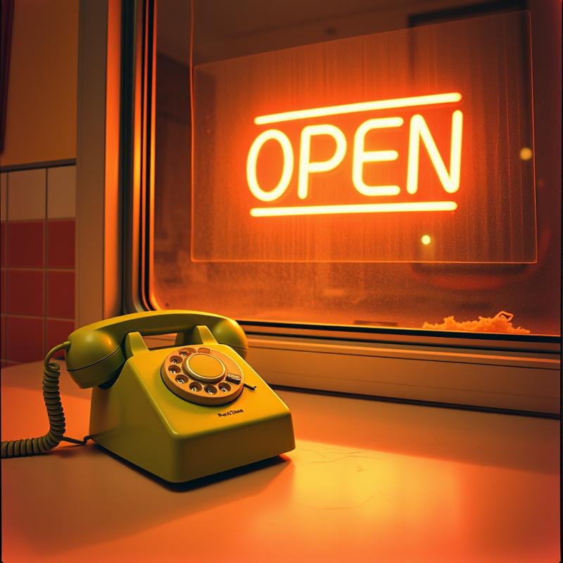 Low-angle Shot of a 1960s Avocado-green Rotary Phone Re...