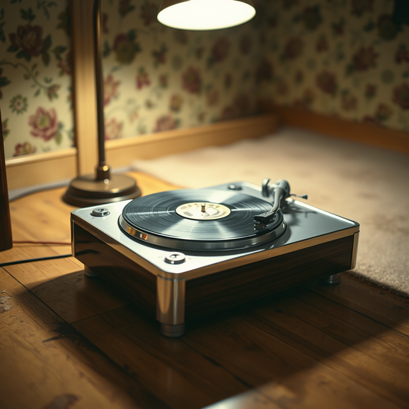 Low-angle Shot of a 1960s Chrome-and-rosewood Record Pl...