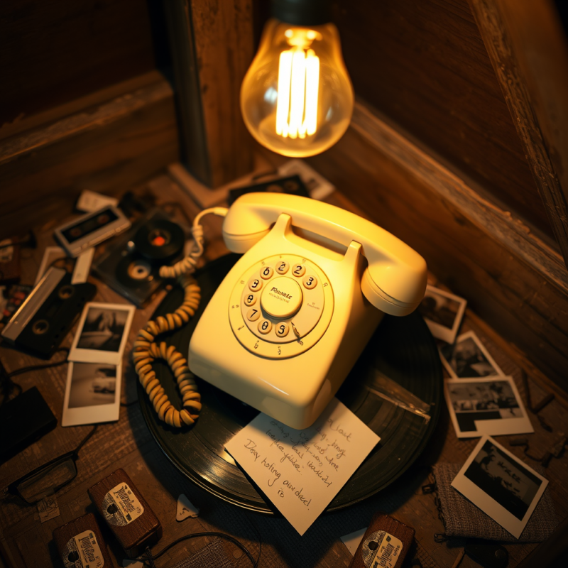 Low-angle Shot of a 1960s Cream-colored Rotary Phone Gl...