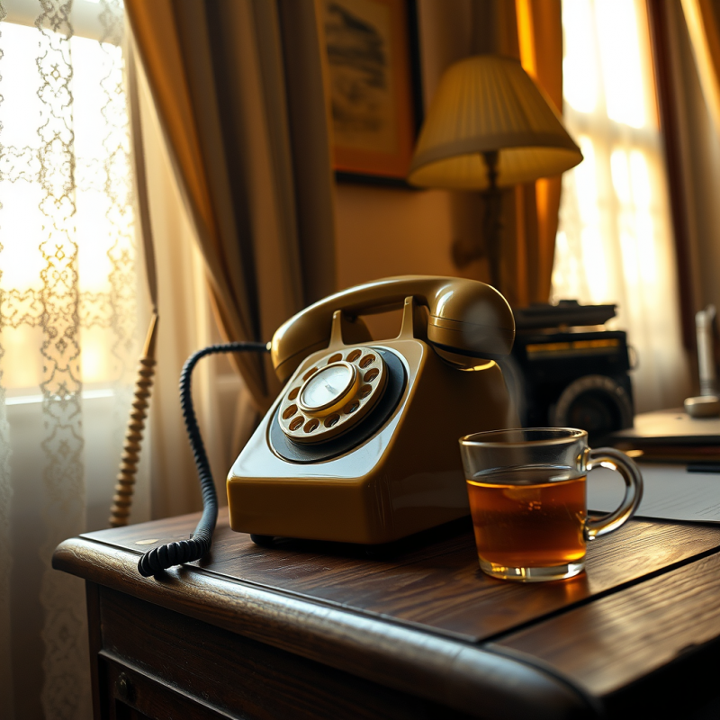 Low-angle Shot of a 1960s Mod-style Rotary Telephone Pe...