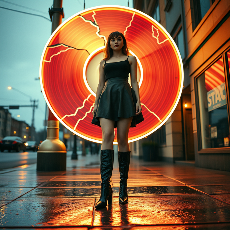 Woman with Neon Circle