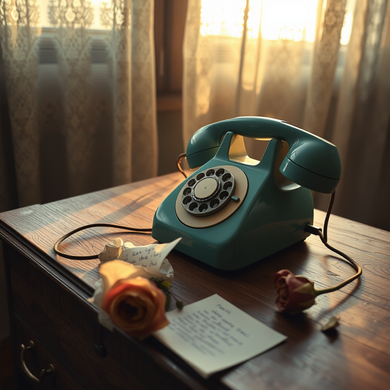 Low-angle Shot of a 1970s Rotary Telephone with a Faded...