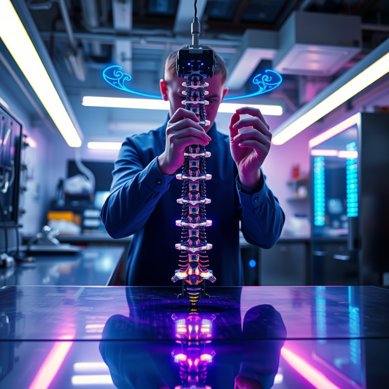 Low-angle Shot of a Biomechanical Engineer in a Neon-li...