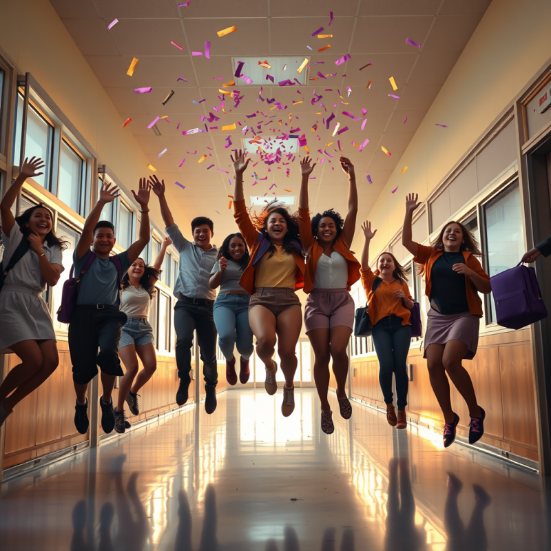 Low-angle Shot of a Diverse Group of High School Senior...