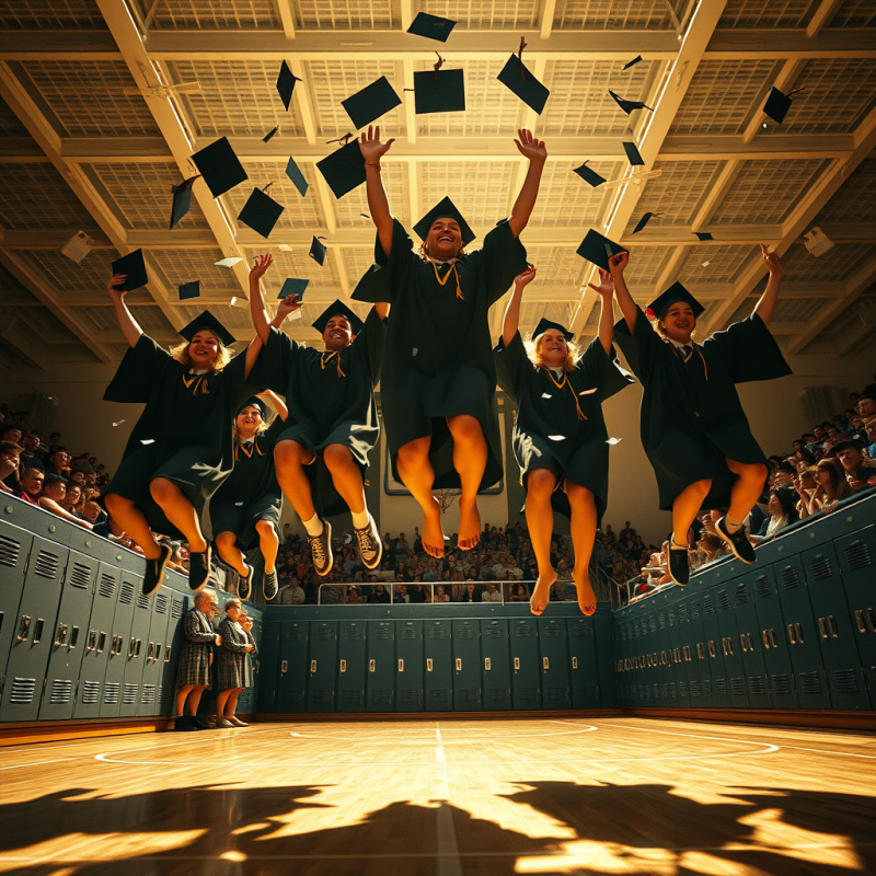 Low-angle Shot of a Diverse Group of High School Senior...