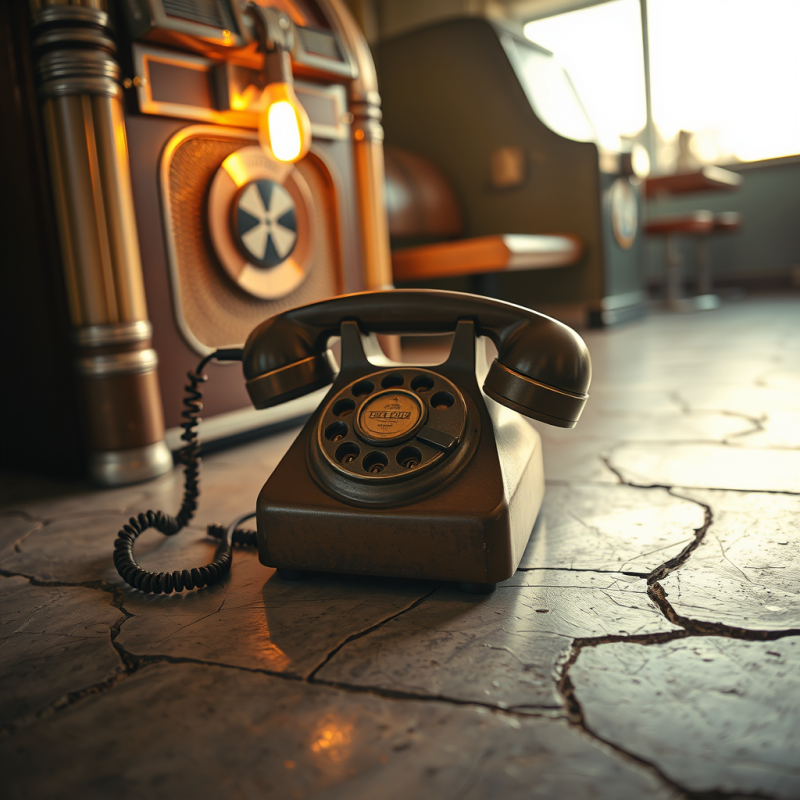Low-angle Shot of a Dusty 1940s Rotary Telephone Restin...